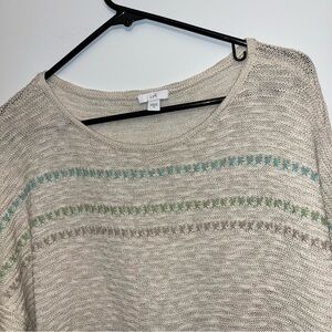 J. Jill Women's Knit Cream Sweater with Pastel Blue, Pink, and Green Accents